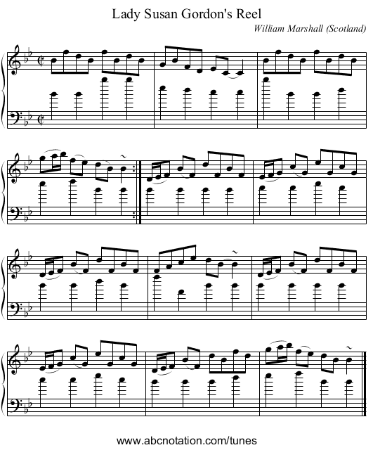 Lady Susan Gordon's Reel - staff notation