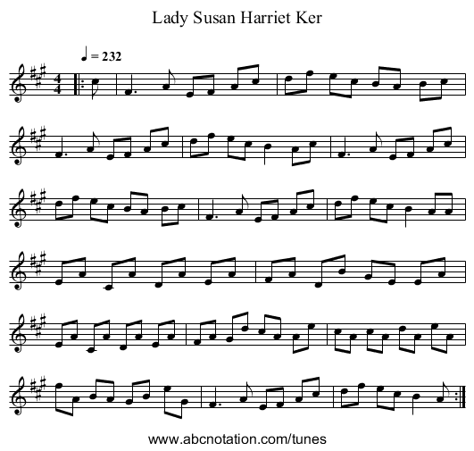 Lady Susan Harriet Ker - staff notation