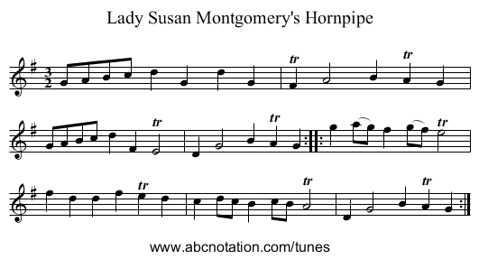 Lady Susan Montgomery's Hornpipe - staff notation