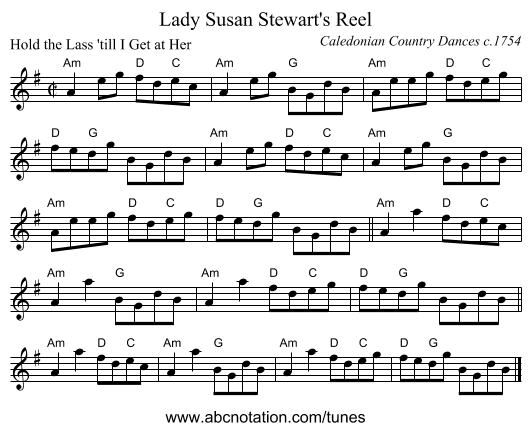 Lady Susan Stewart's Reel - staff notation