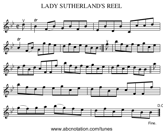 LADY SUTHERLAND'S REEL - staff notation