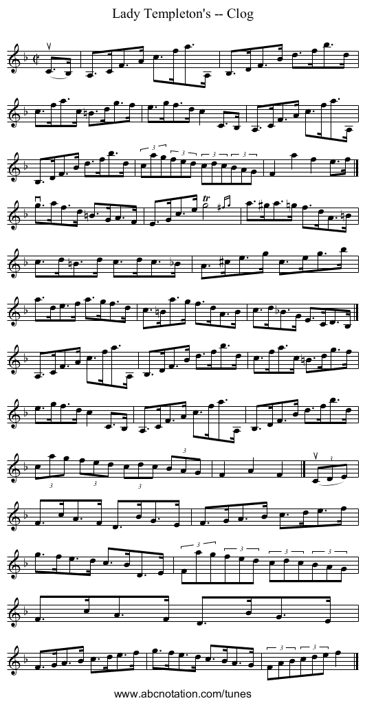Lady Templeton's -- Clog - staff notation