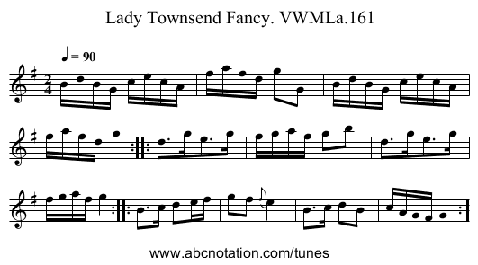 Lady Townsend Fancy. VWMLa.161 - staff notation