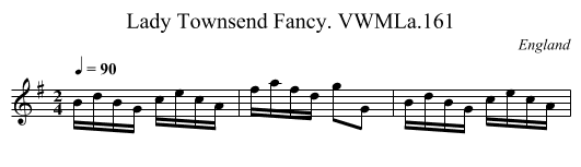 Lady Townsend Fancy. VWMLa.161 - staff notation