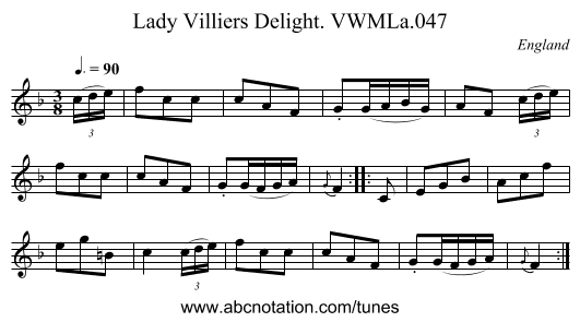 Lady Villiers Delight. VWMLa.047 - staff notation