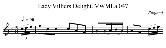 Lady Villiers Delight. VWMLa.047 - staff notation