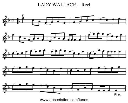 LADY WALLACE -- Reel - staff notation
