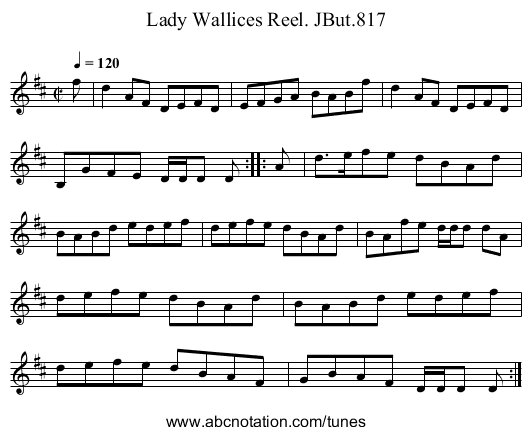 Lady Wallices Reel. JBut.817 - staff notation