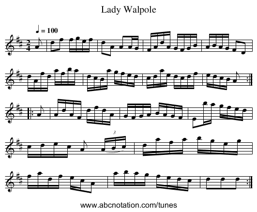 Lady Walpole - staff notation