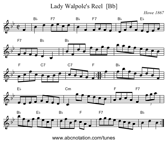 Lady Walpole's Reel  [Bb] - staff notation