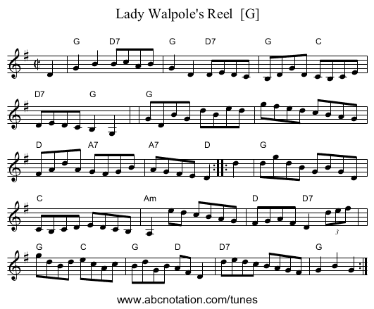 Lady Walpole's Reel  [G] - staff notation