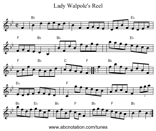 Lady Walpole's Reel - staff notation
