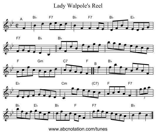 Lady Walpole's Reel - staff notation