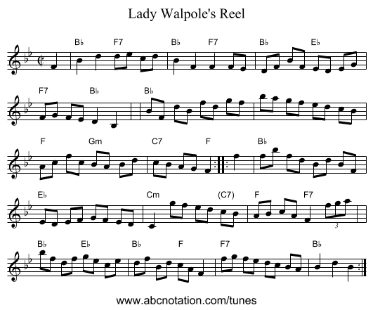 Lady Walpole's Reel - staff notation