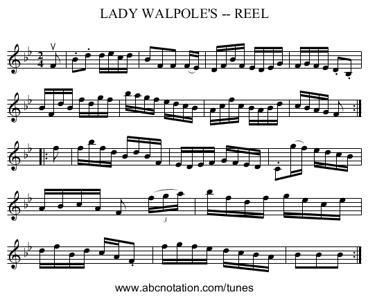 LADY WALPOLE'S -- REEL - staff notation