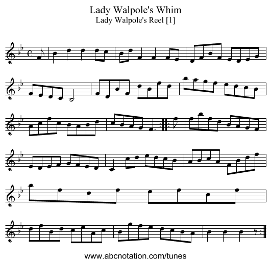Lady Walpole's Whim - staff notation