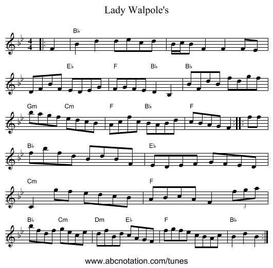 Lady Walpole's - staff notation