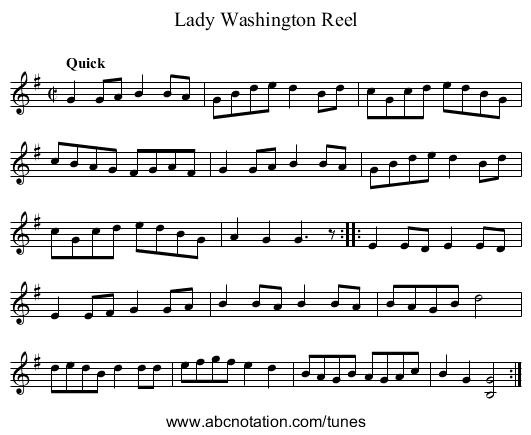 Lady Washington Reel - staff notation