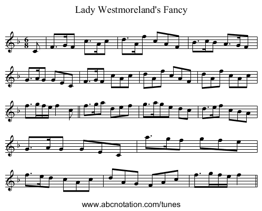 Lady Westmoreland's Fancy - staff notation