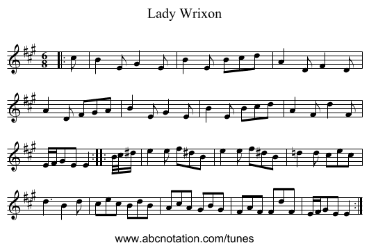 Lady Wrixon - staff notation