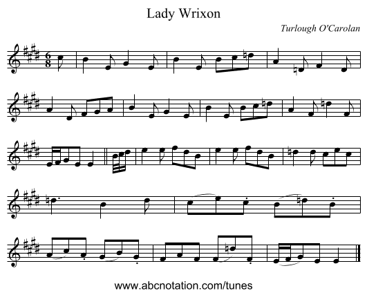 Lady Wrixon - staff notation