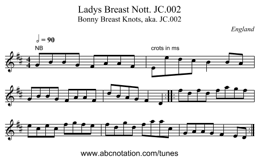 Ladys Breast Nott. JC.002 - staff notation
