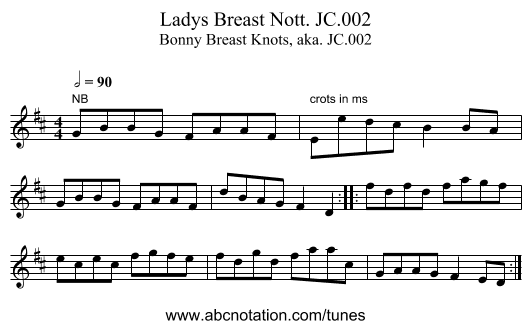 Ladys Breast Nott. JC.002 - staff notation