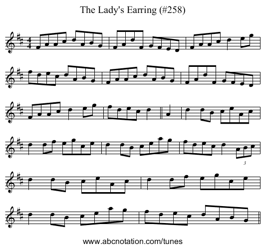 Lady's Earring (#258), The - staff notation