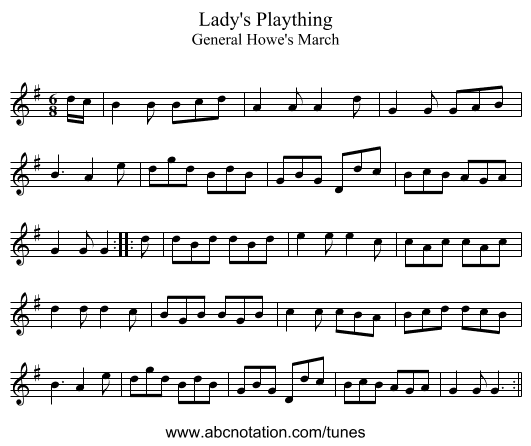 Lady's Plaything - staff notation