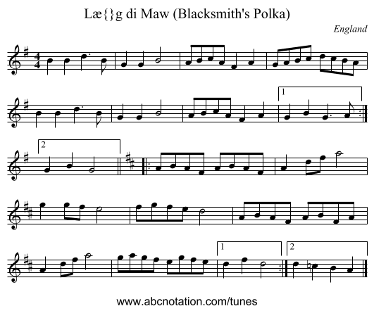 Læ{}g di Maw (Blacksmith's Polka) - staff notation