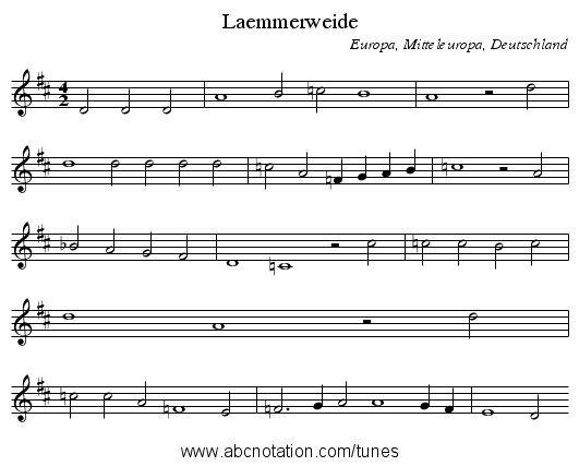 Laemmerweide - staff notation
