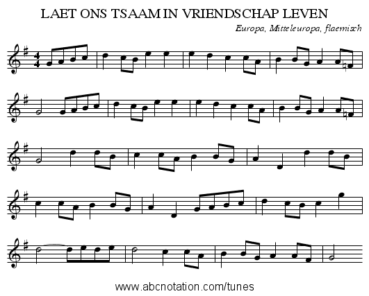 LAET ONS TSAAM IN VRIENDSCHAP LEVEN - staff notation