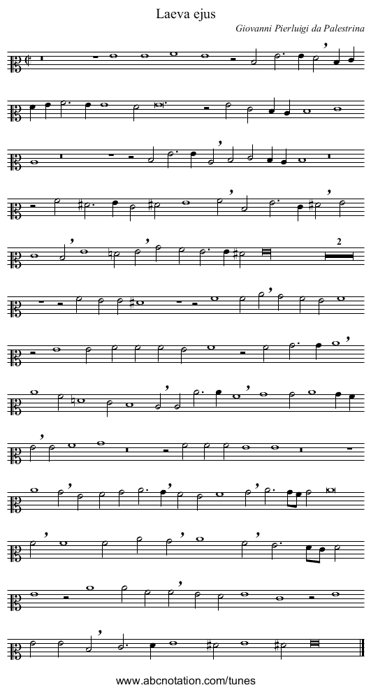 Laeva ejus - staff notation