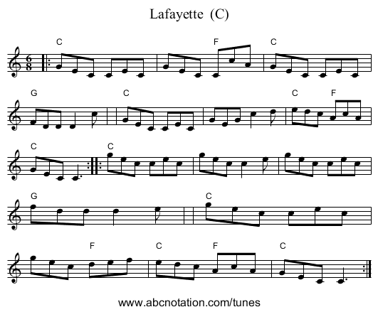 Lafayette (C) - staff notation
