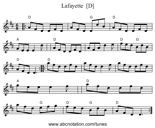 Lafayette  [D] - staff notation