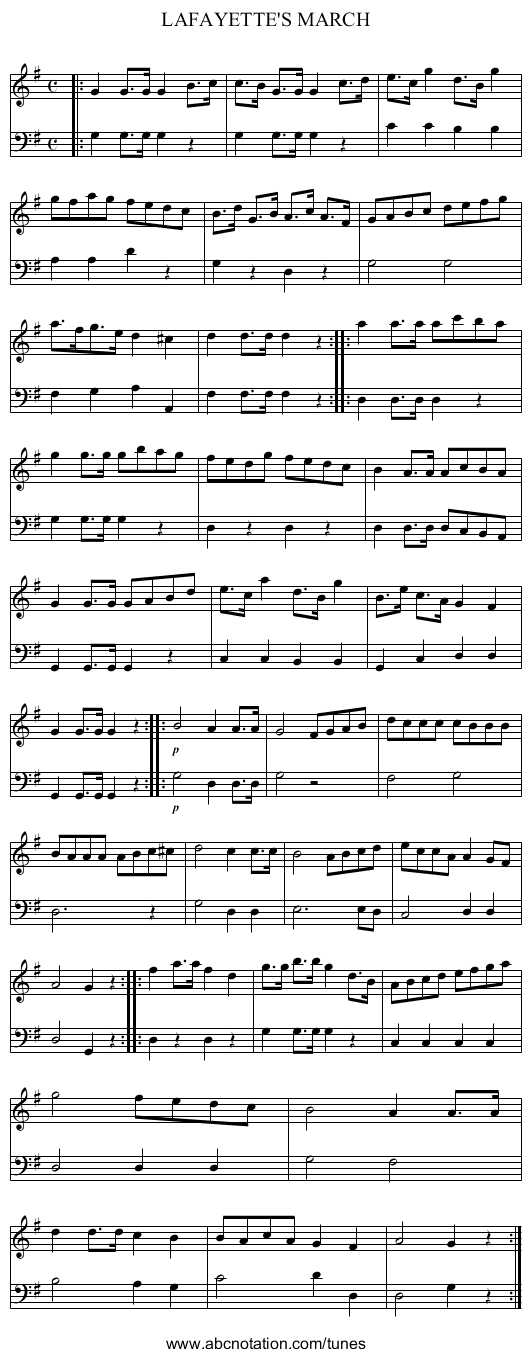 LAFAYETTE'S MARCH - staff notation