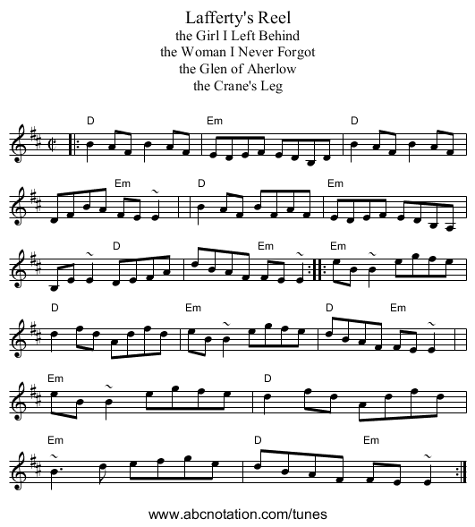 Lafferty's Reel - staff notation