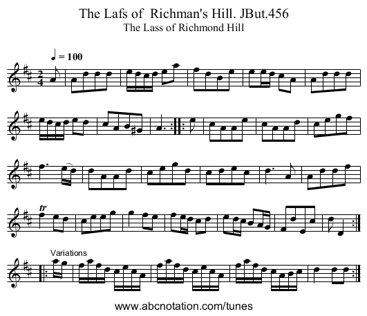 Lafs of  Richman's Hill. JBut.456, The - staff notation