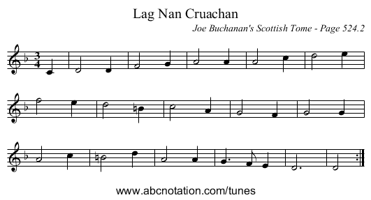 Lag Nan Cruachan - staff notation
