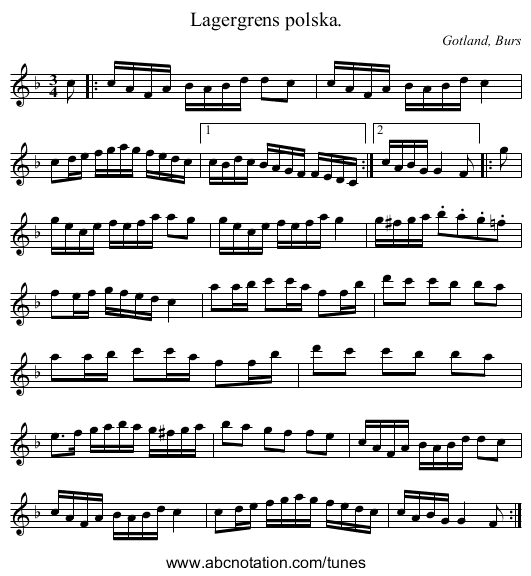 Lagergrens polska. - staff notation