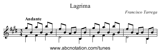 Lagrima - staff notation