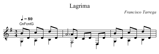 Lagrima - staff notation