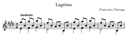 Lagrima - staff notation