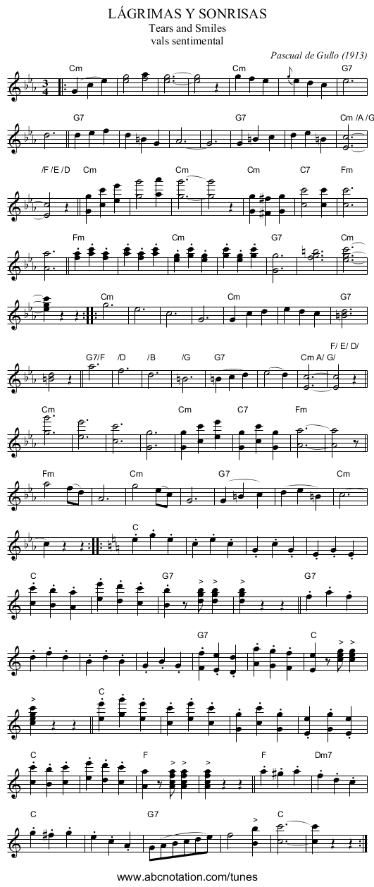 L&Aacute;GRIMAS Y SONRISAS - staff notation