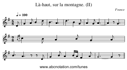 Là-haut, sur la montagne. (II) - staff notation