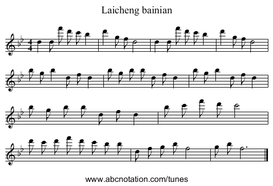 Laicheng bainian - staff notation