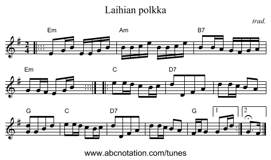 Laihian polkka - staff notation