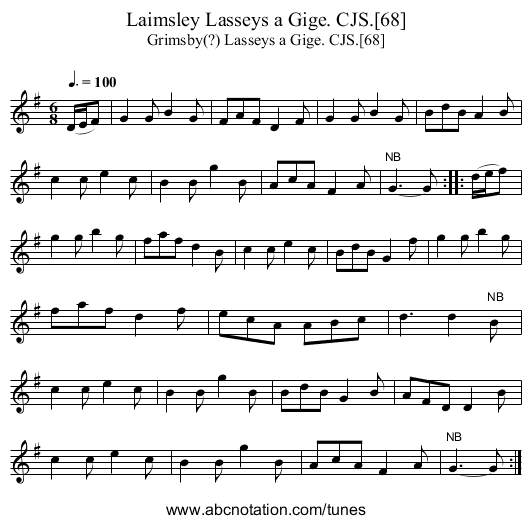 Laimsley Lasseys a Gige. CJS.[68] - staff notation
