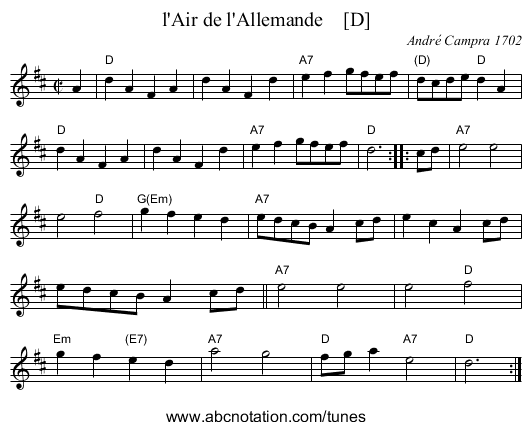 l'Air de l'Allemande    [D] - staff notation