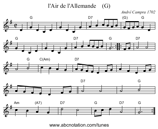 l'Air de l'Allemande (G) - staff notation
